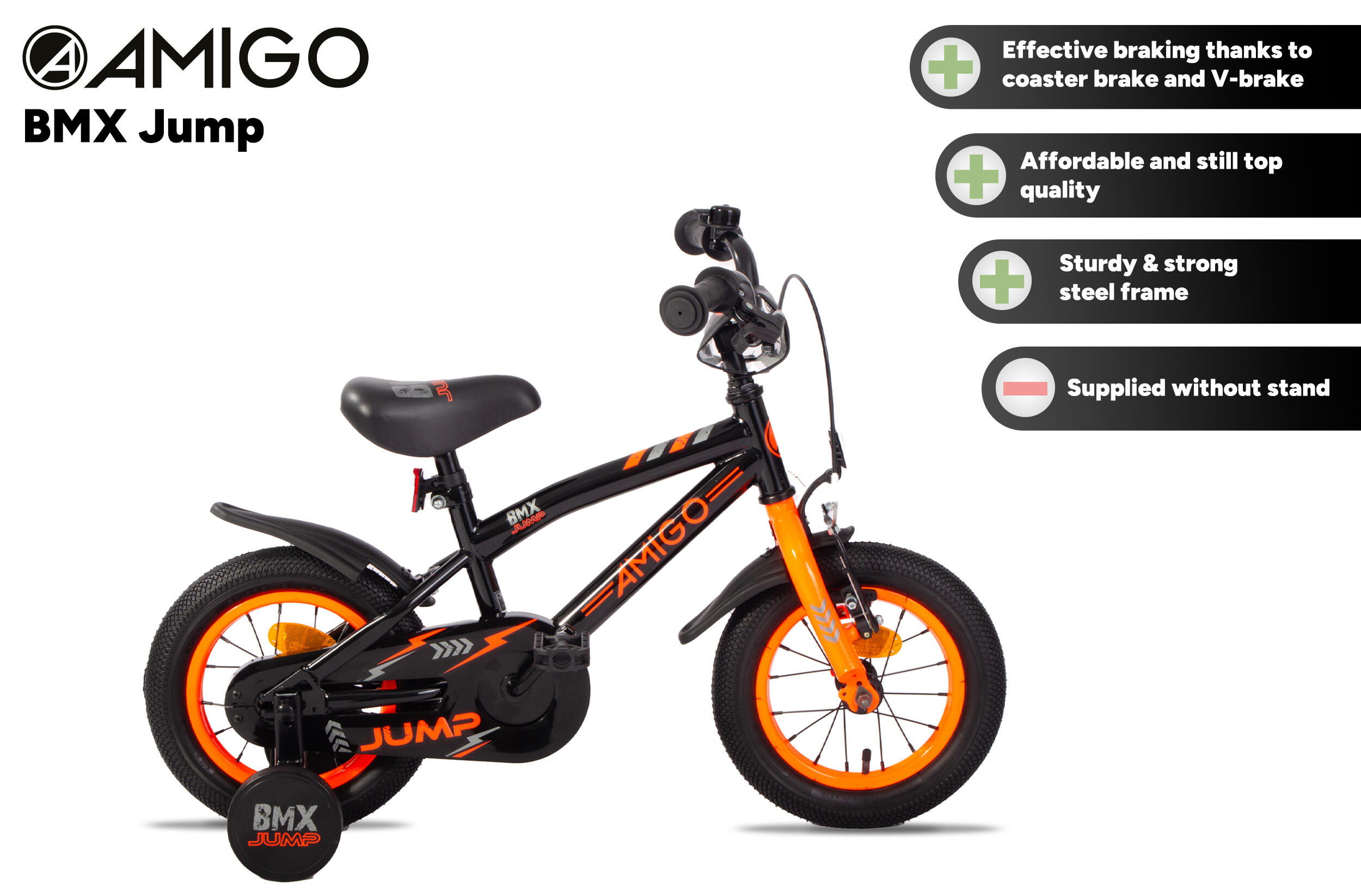 BMX Jump 12 Zoll 22 cm Jungen Rücktrittbremse Schwarz/Neon Orange 2/7