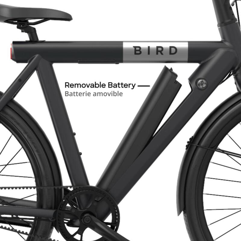 Stadsfiets BirdBike A Frame 28'' Zwart  - 80km 12.8Ah, Riem + Bagagerek vooraan