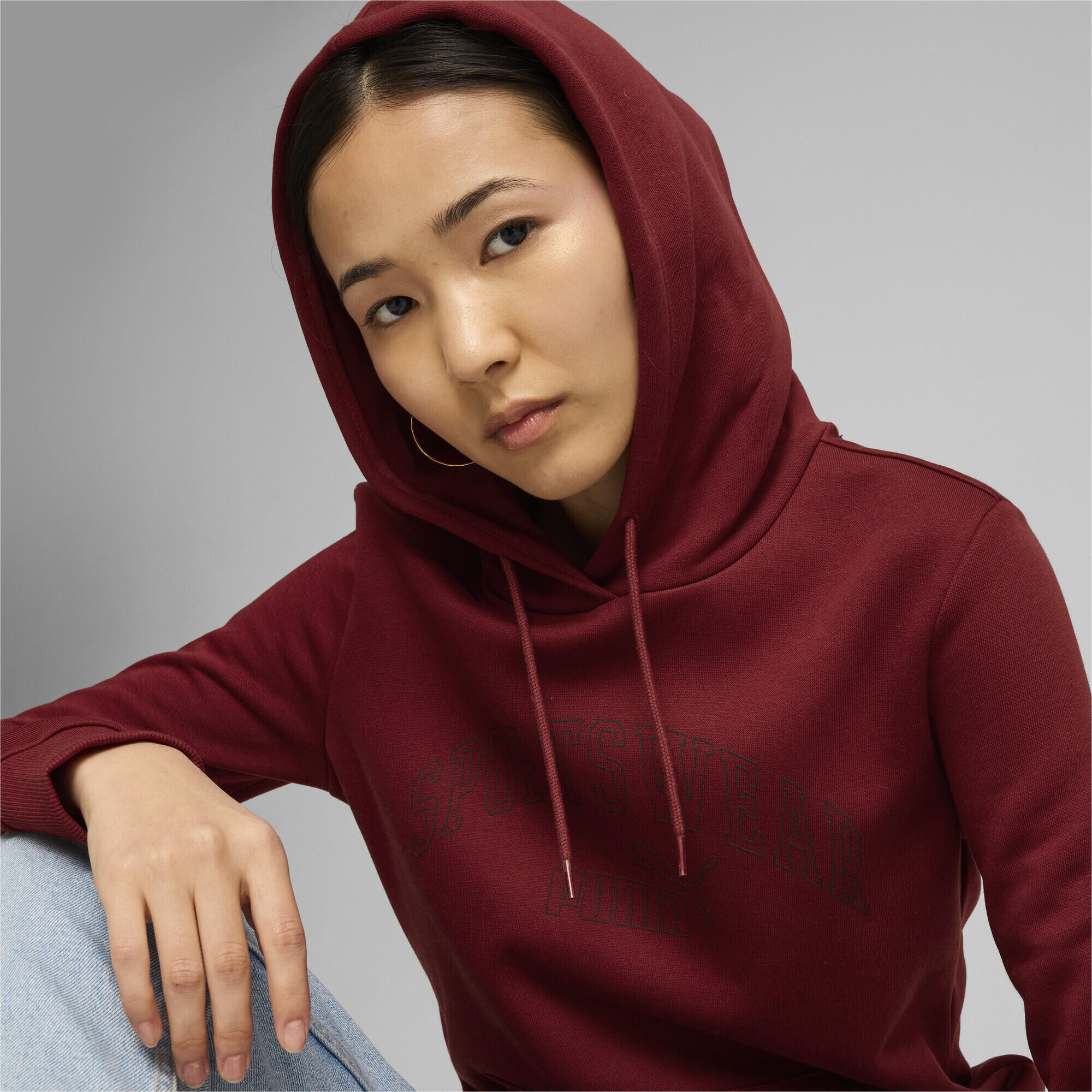 Womens/Ladies Ess+ Lab Logo Fleece Hoodie (Red) 4/7