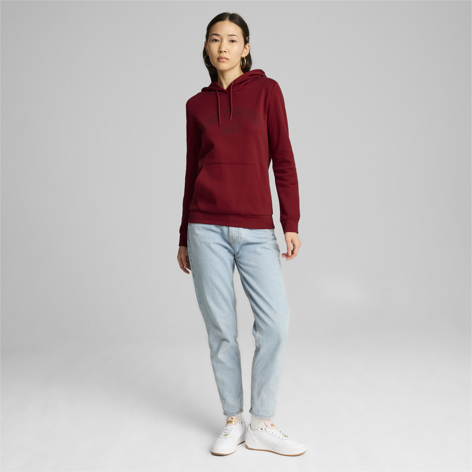 Womens/Ladies Ess+ Lab Logo Fleece Hoodie (Red) 2/7