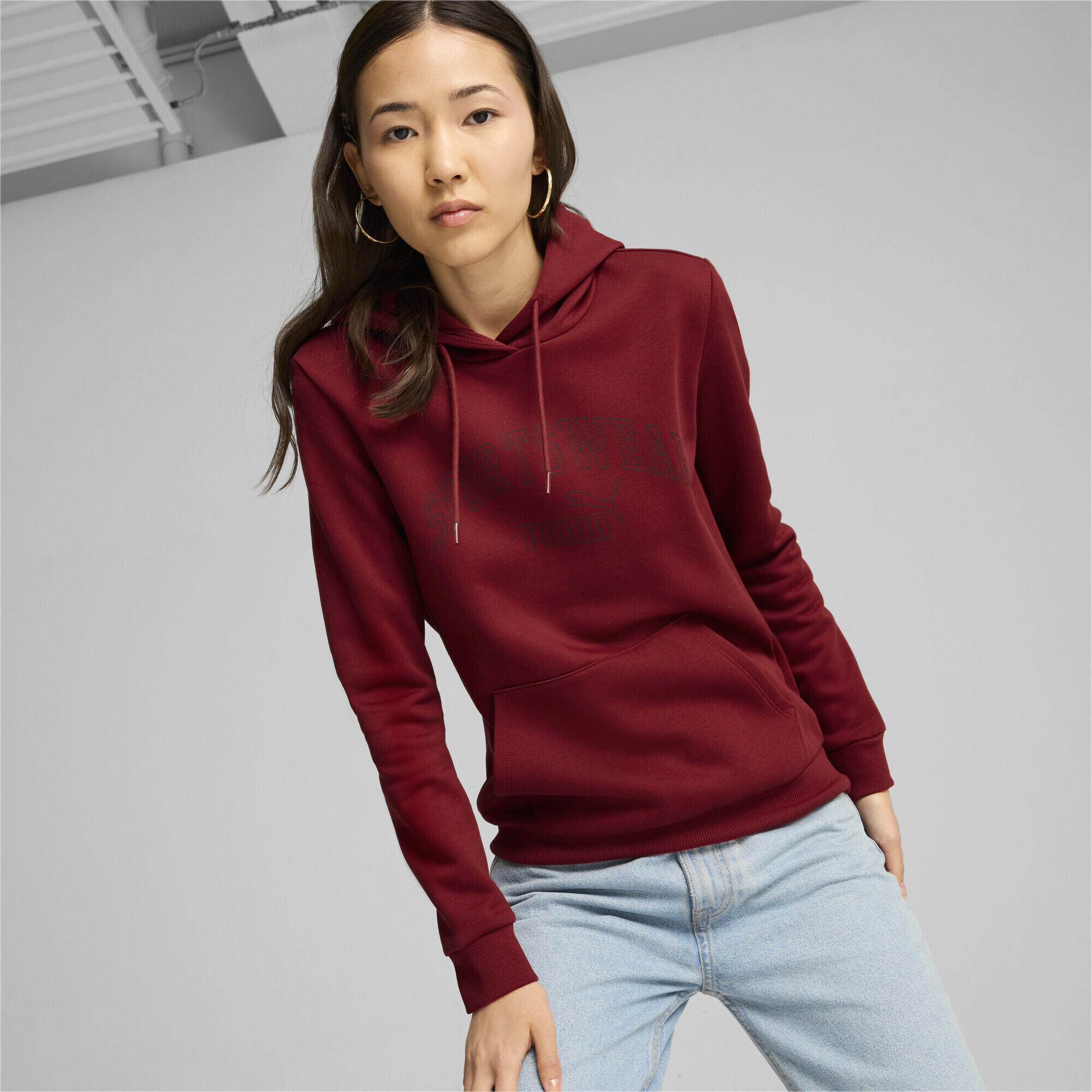 Womens/Ladies Ess+ Lab Logo Fleece Hoodie (Red) 3/7