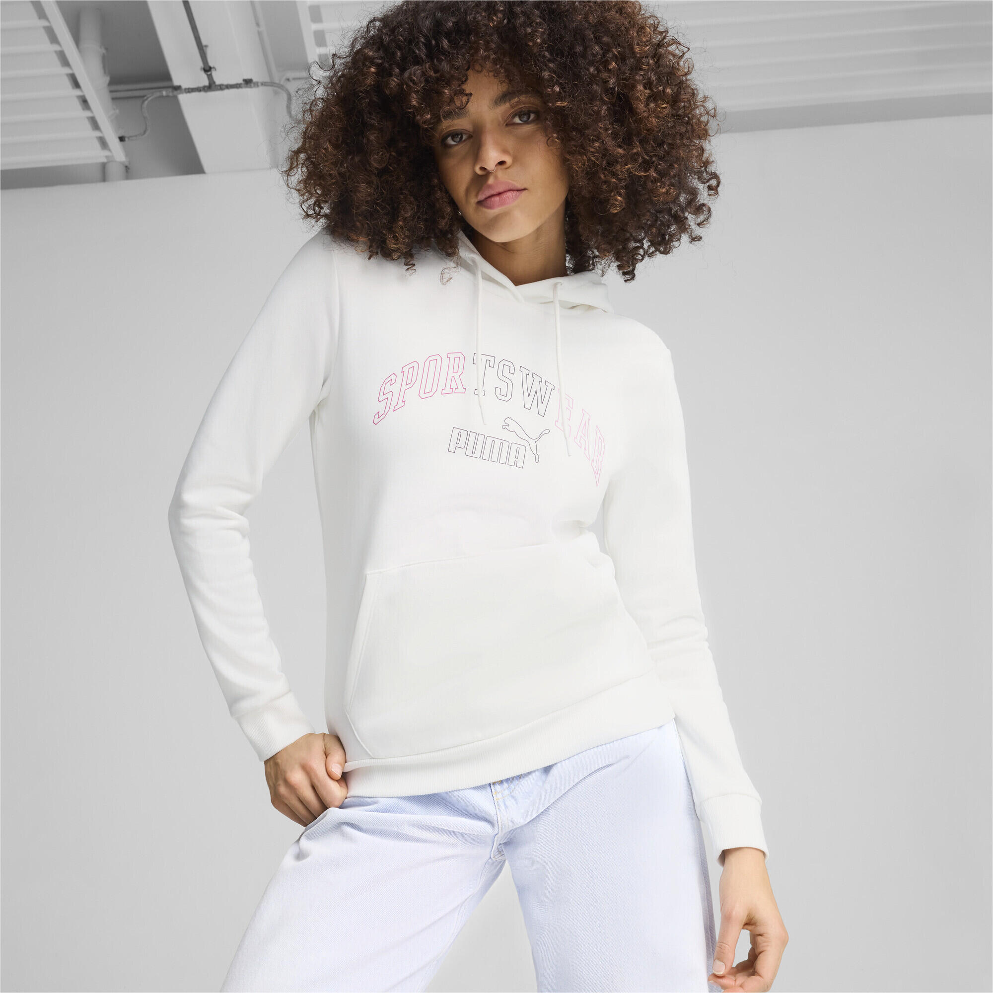 Felpa con cappuccio ESS+ LOGO LAB da donna PUMA White 5/7