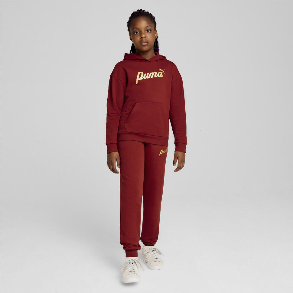 Młodzieżowa bluza z kapturem ESS+ SCRIPT PUMA Intense Red Gold Foil