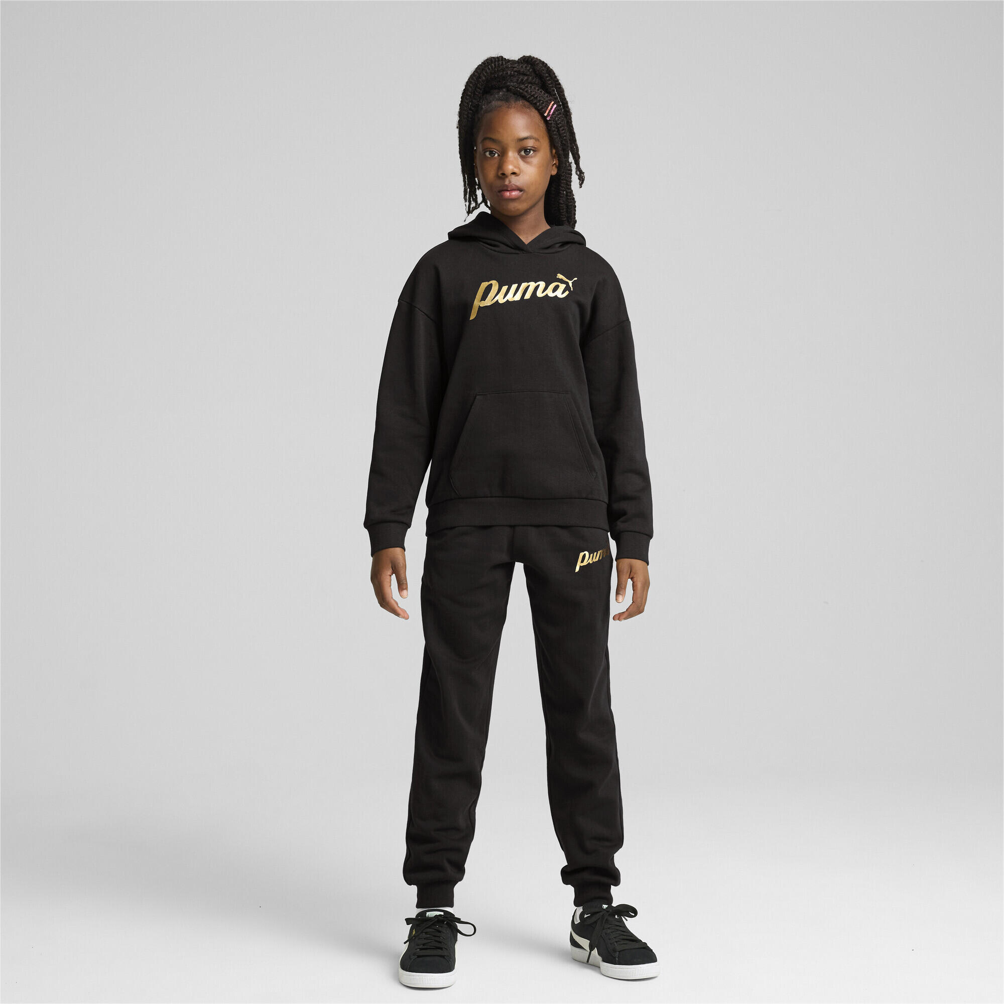 Sudadera con capucha ESS+ SCRIPT Niño PUMA Black Gold Foil 3/7