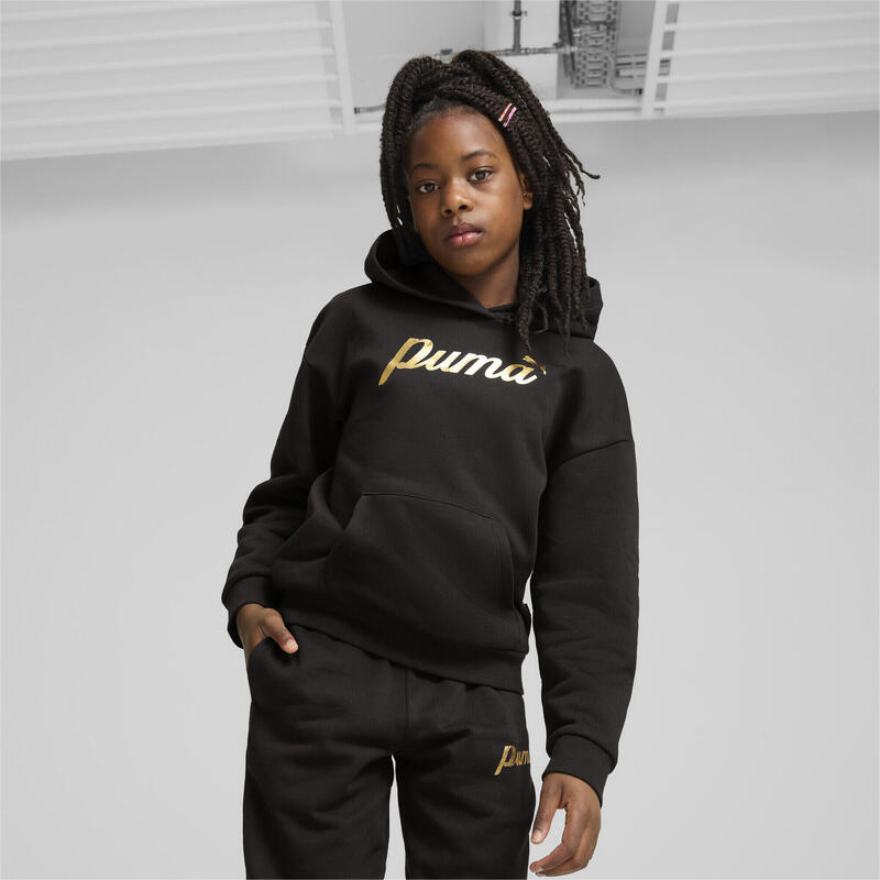 Młodzieżowa bluza z kapturem ESS+ SCRIPT PUMA Black Gold Foil
