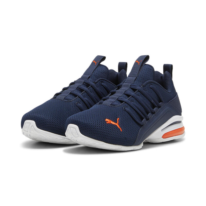 Scarpe Axelion Mesh per ragazzi PUMA Club Navy Flame Flicker White Blue Orange