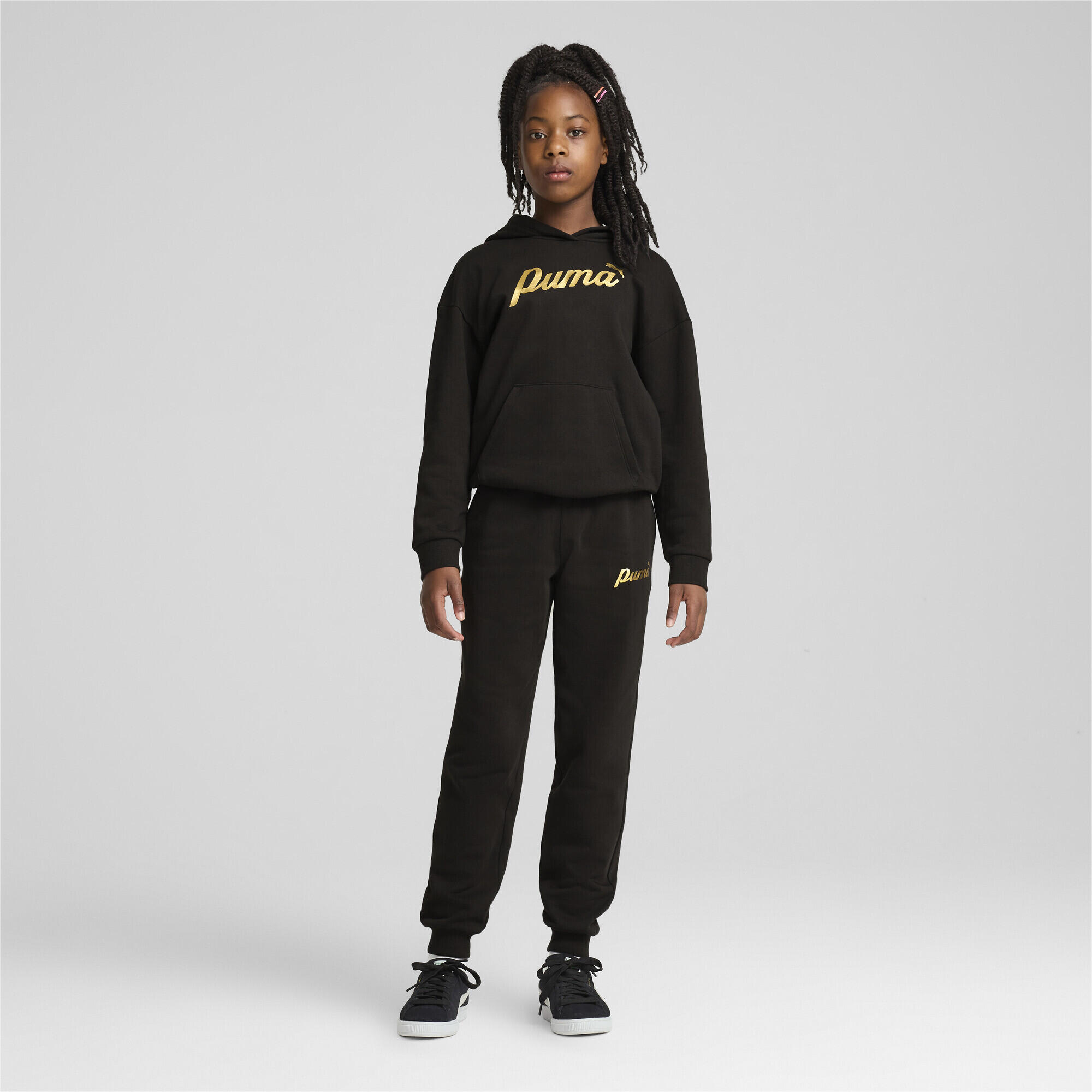 Pantalones ESS+ SCRIPT Niños PUMA Black Gold Foil 3/7
