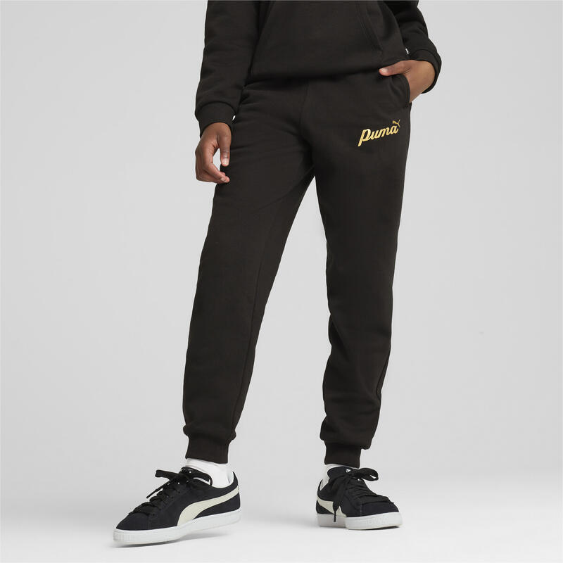 Pantaloni ESS+ SCRIPT da donna PUMA Black Gold Foil