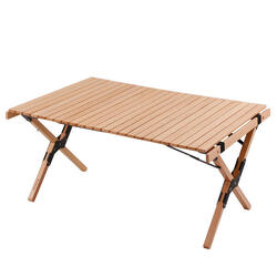 Table de camping roulante pliante jardin en bois 90x60