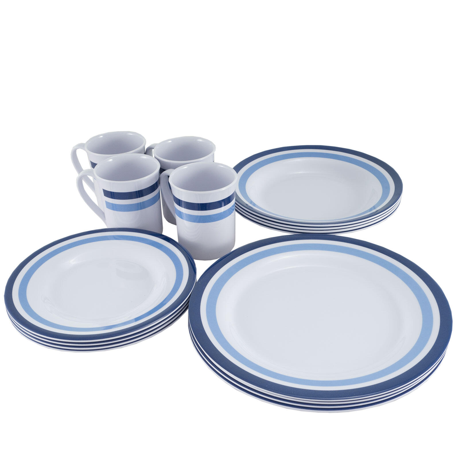 Outdoor International - Set De Vaisselle En Mélamine 16 Pièces Camping Voyage Assiettes Giulia - Assiette - Bleu - Taille Unique - Decathlon