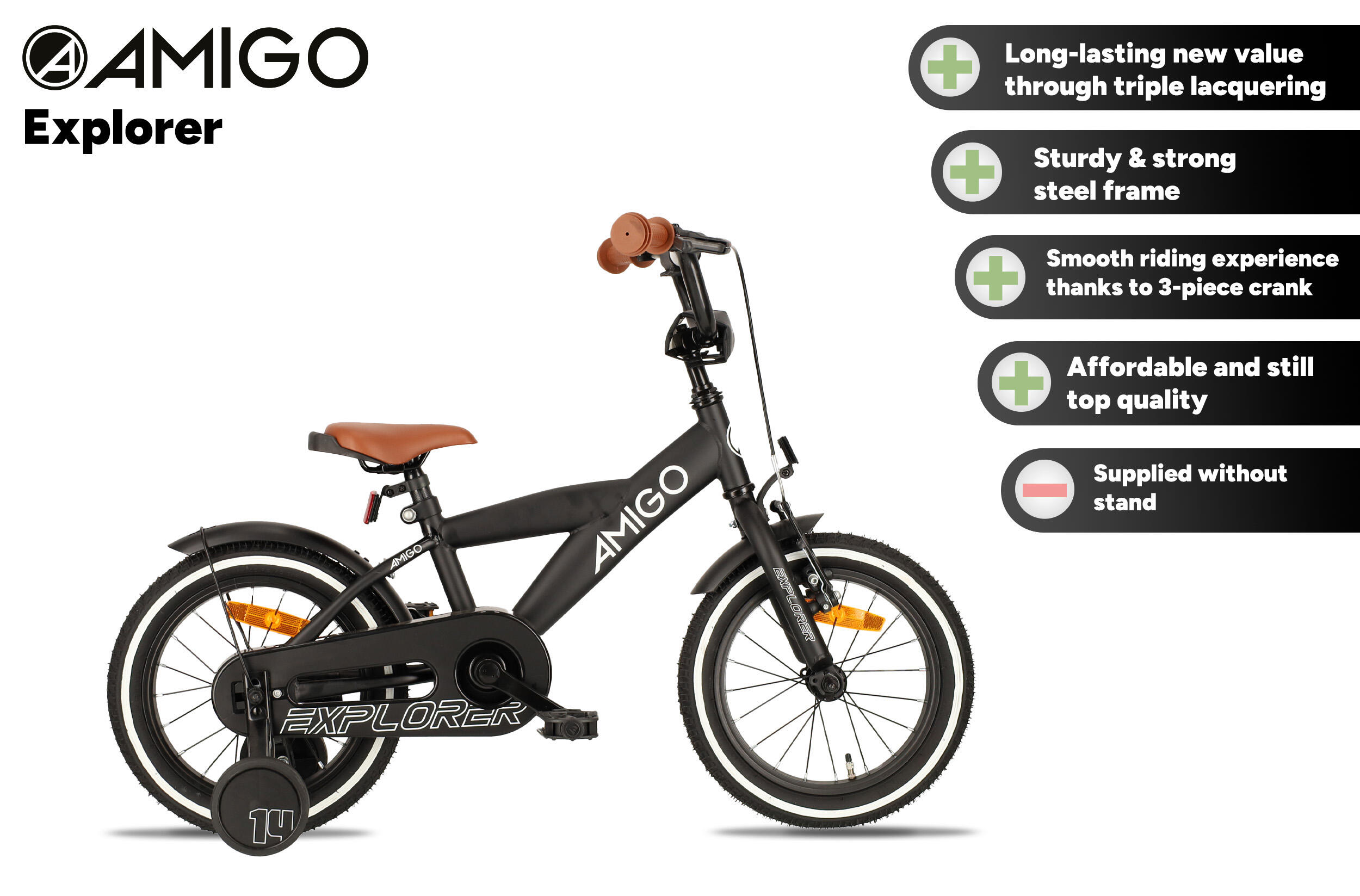 AMIGO Jongensfiets Explorer 12 Inch Jongens Terugtraprem Zwart/Wit 2/7