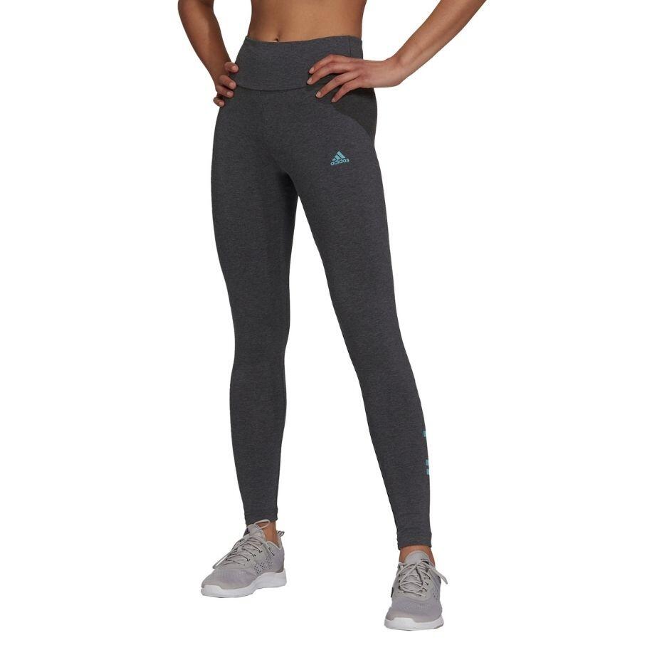 adidas Dameslegging Loungwear Essentials grijs met blauw logo 2/6