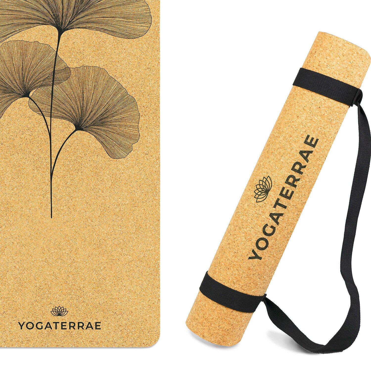 TAPIS YOGA ANTIDÉRAPANT NATUREL Durable Liège & Caoutchouc Ginkgo Biloba + SAC 3/7