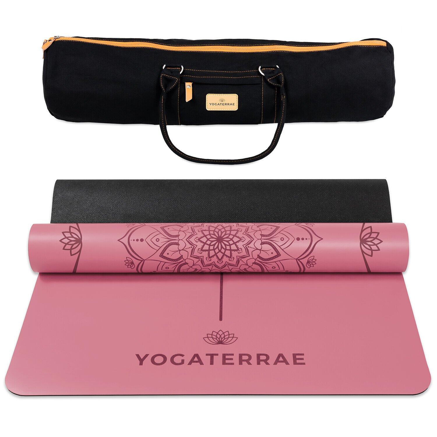 YOGATERRAE Yogamatte rutschfest PU-Naturkautschuk mit Tasche MANDALA KÖRPERLINIEN Bordeaux