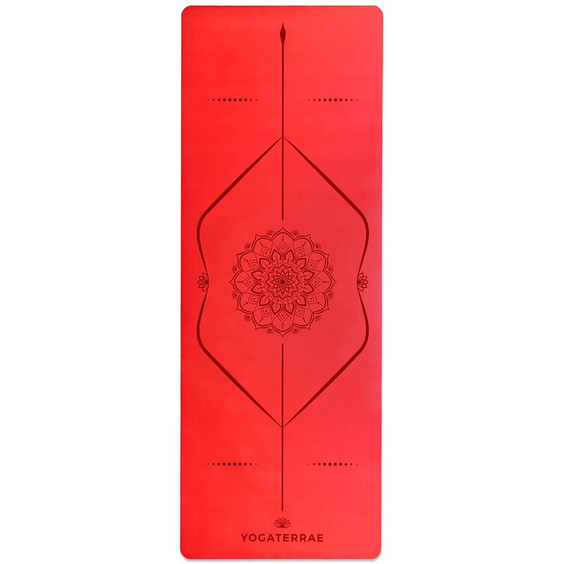 Tapis de yoga Rouge PU-Caoutchouc naturel MANDALA + BODY LINE + Sac de transport