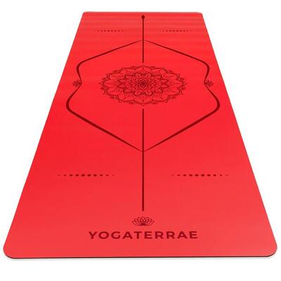 Passie rood yogamat in pu en rubber met mandala + lichaamslijnen