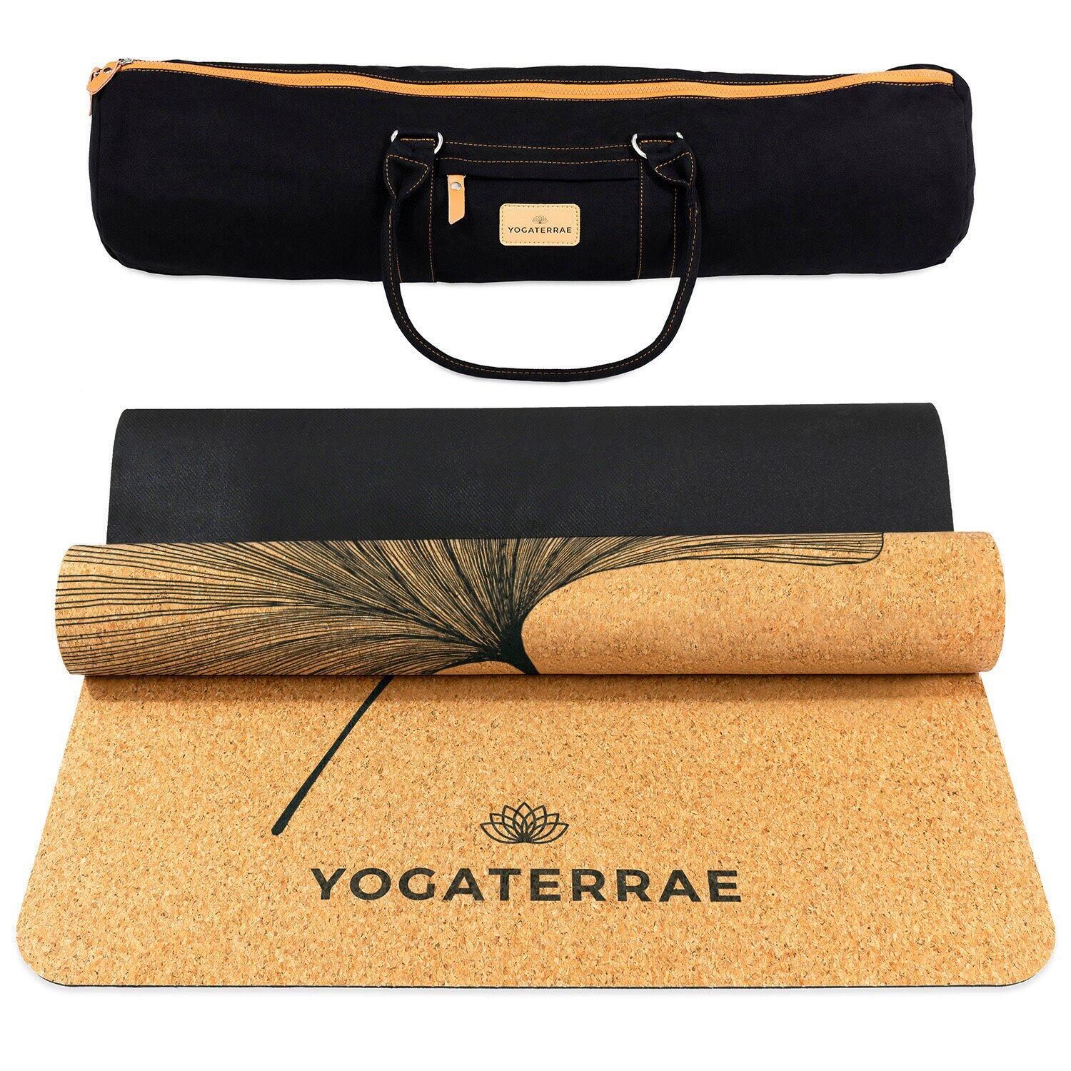 Yogaterrae - Tapis Yoga Antidérapant Naturel Durable Liège & Caoutchouc Ginkgo Yin Yang + Sac - Tapis De Yoga - Beige|kaki|noir - 183 Cm - Decathlon