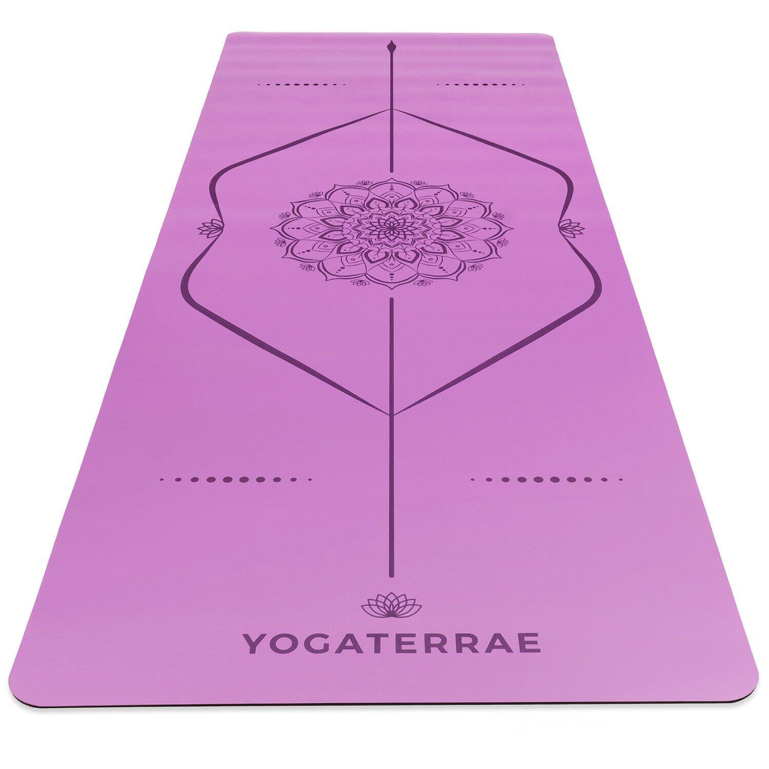 YOGATERRAE Yogamatte rutschfest aus PU-Naturkautschuk - MANDALA KÖRPERLINIEN Lavendel