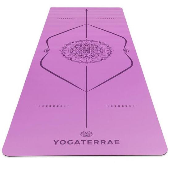Lavendel-Lila yogamat in PU en rubber met MANDALA + LICHAAMSLIJNEN