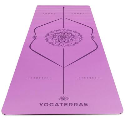 Lavendel-lila yogamat in pu en rubber met mandala + lichaamslijnen