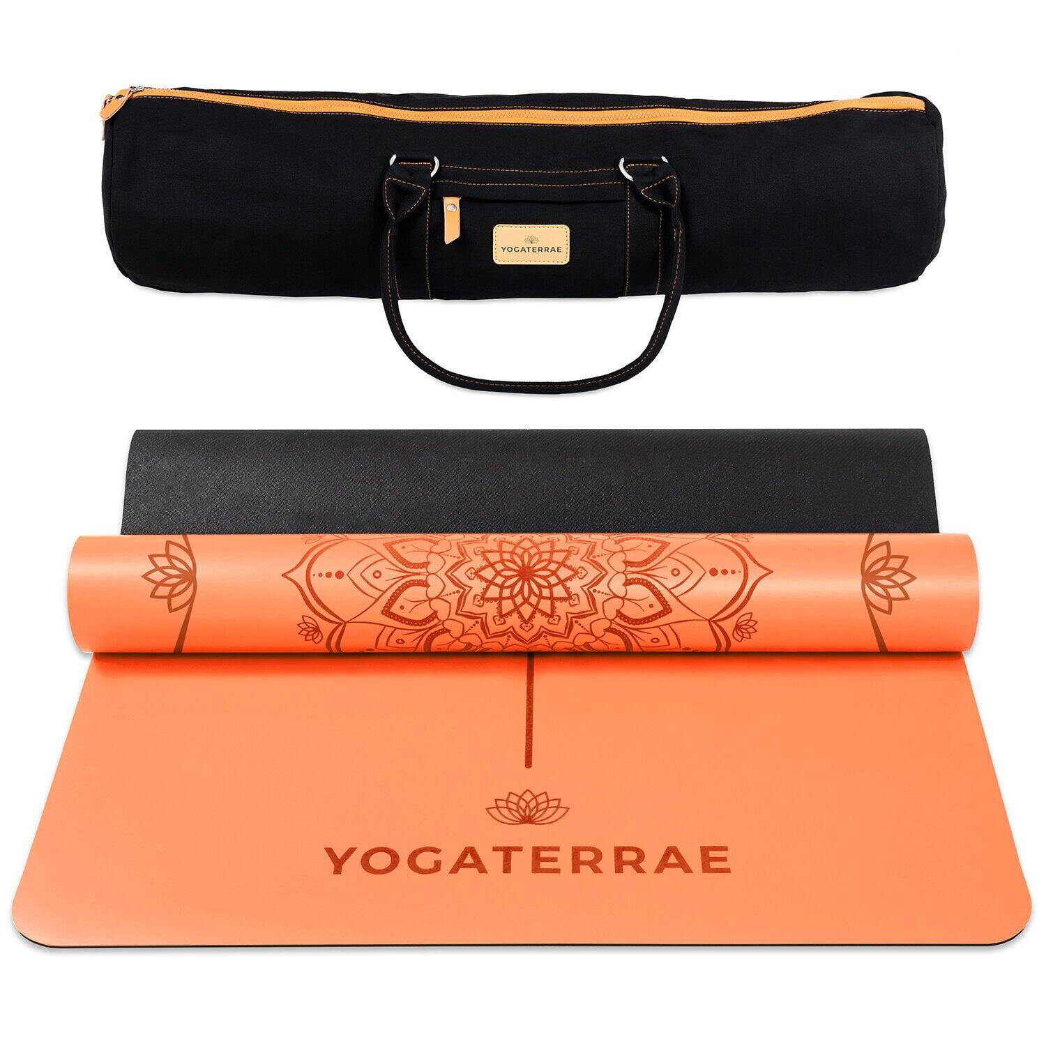 Tapete de yoga coral orange em pu e borracha natural com bolsa de transporte