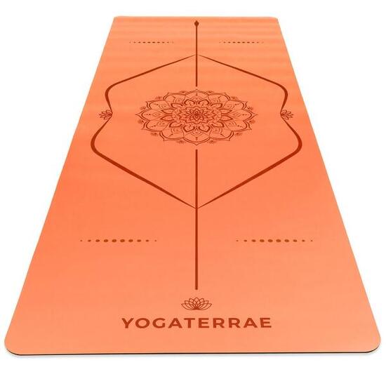 TAPIS DE YOGA ANTIDÉRAPANT NATUREL Confort Orange PU-Caoutchouc Mandala