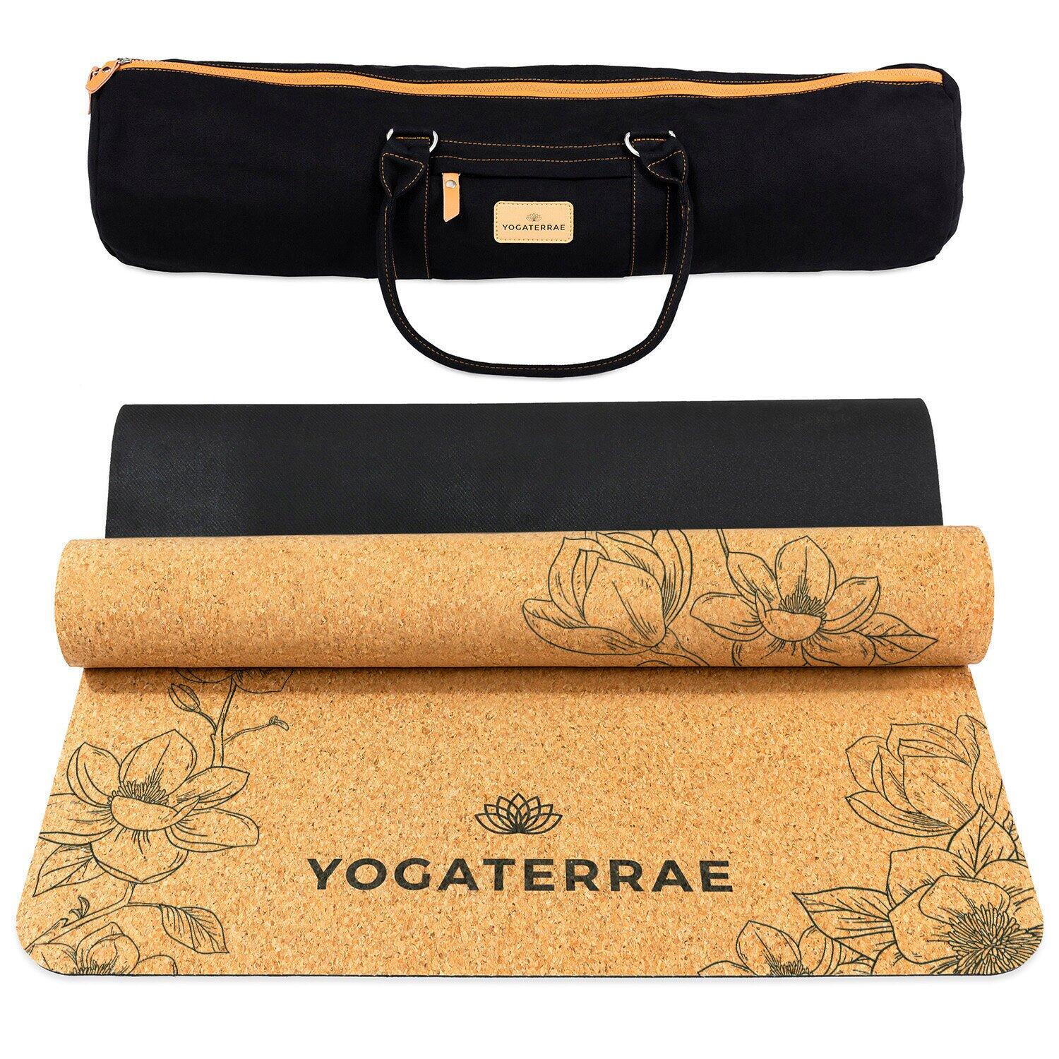 Yogaterrae - Tapis De Yoga Antidérapant Naturel Durable Liège & Caoutchouc Magnolias + Sac - Tapis De Yoga - Beige|kaki|noir - 183 Cm - Decathlon