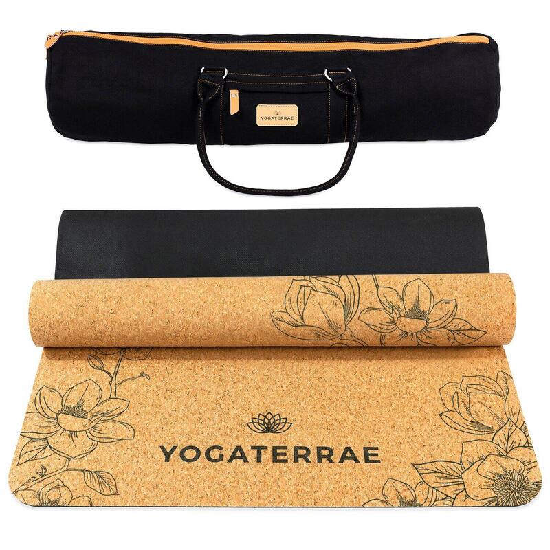 ESTERILLA YOGA ANTIDESLIZANTE NATURAL Corcho & Caucho Confort Magnolias + BOLSA