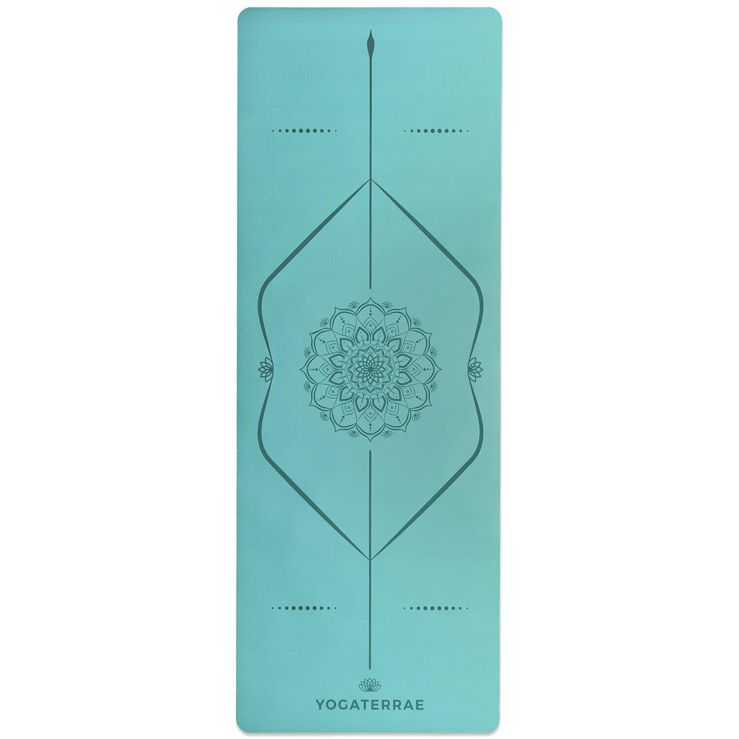 TAPIS DE YOGA ANTIDÉRAPANT NATUREL Confort Vert Menthe PU-Caoutchouc Mandala 3/5