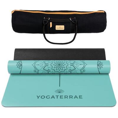 Wijnoogst groen yogamat pu en rubber mandala + lichaamslijnen + transport tas