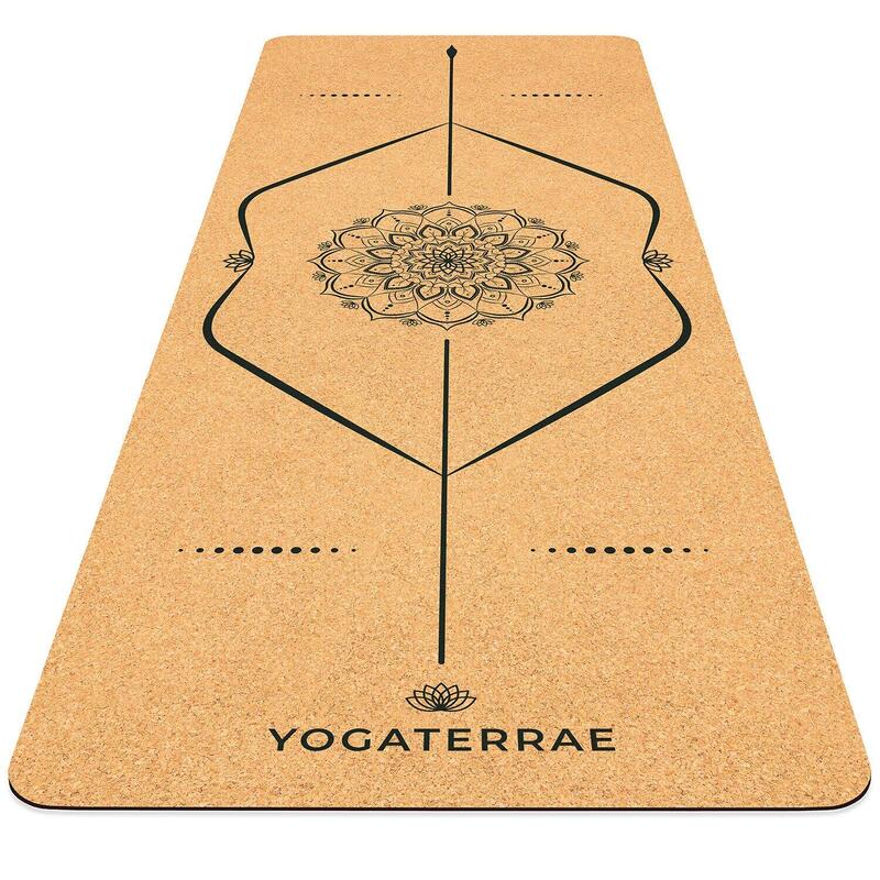 Antislip yogamat van kurk en rubber MANDALA + draag- en rekriem