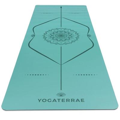 Wijnoogst groen yogamat in pu en rubber met mandala + lichaamslijnen
