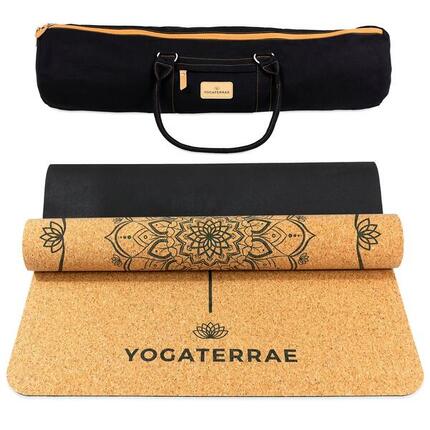 TAPIS YOGA ANTIDÉRAPANT NATUREL Durable Liège & Caoutchouc Confort Mandala + SAC