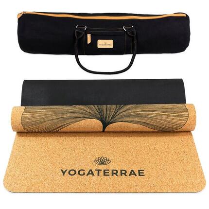 TAPIS YOGA ANTIDÉRAPANT NATUREL Durable Liège & Caoutchouc Ginkgo Biloba + SAC