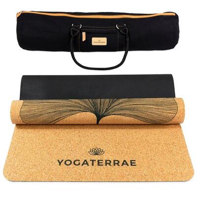 Yogamatte Kork & Naturkautschuk mit Trage-/Dehngurt und Tasche - GINKGOS BILOBA
