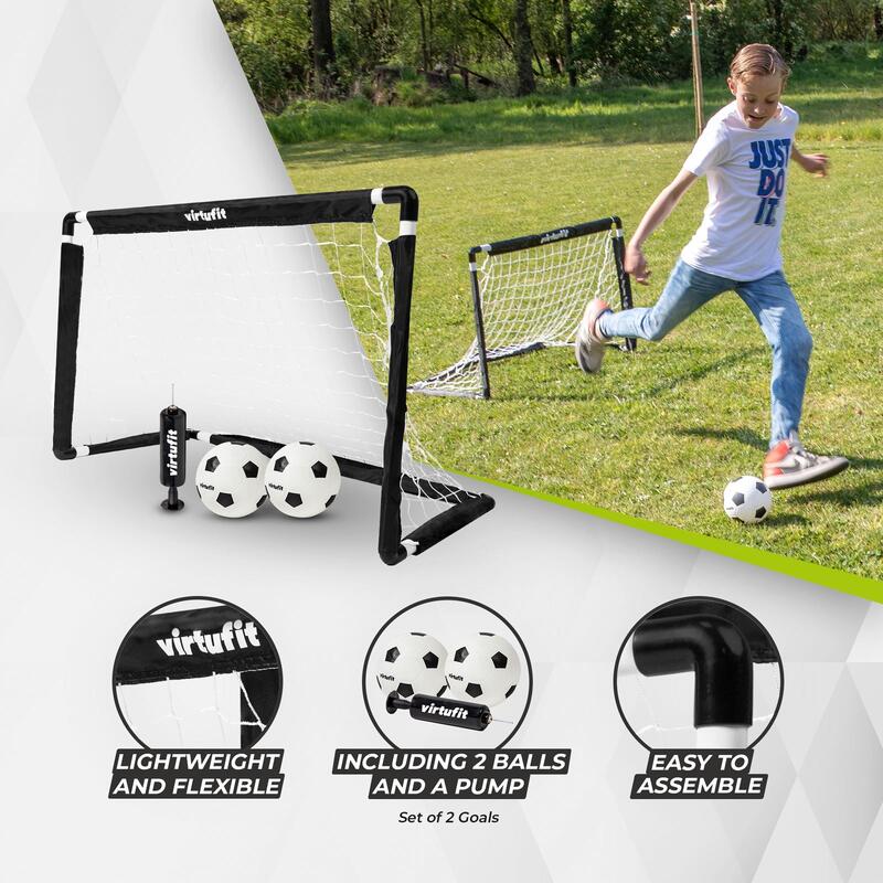 Set poarta fotbal pop-up VirtuFit 92 x 64 cm, cu doua Mingi si Pompa