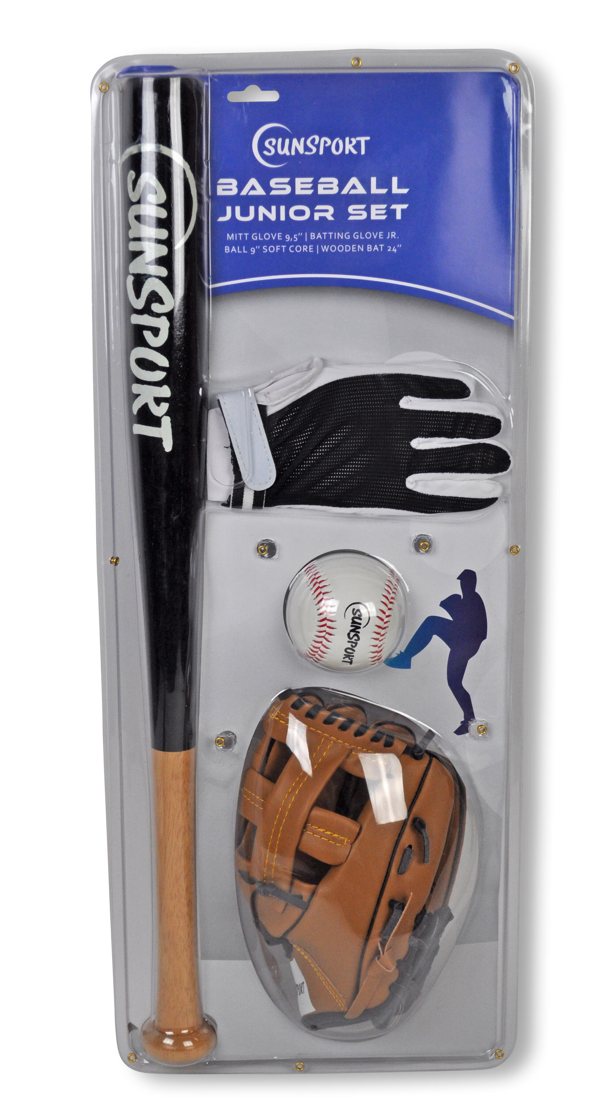 Baseball Zestaw Junior Sunsport piłka, kij,2x rękawica Sunsport