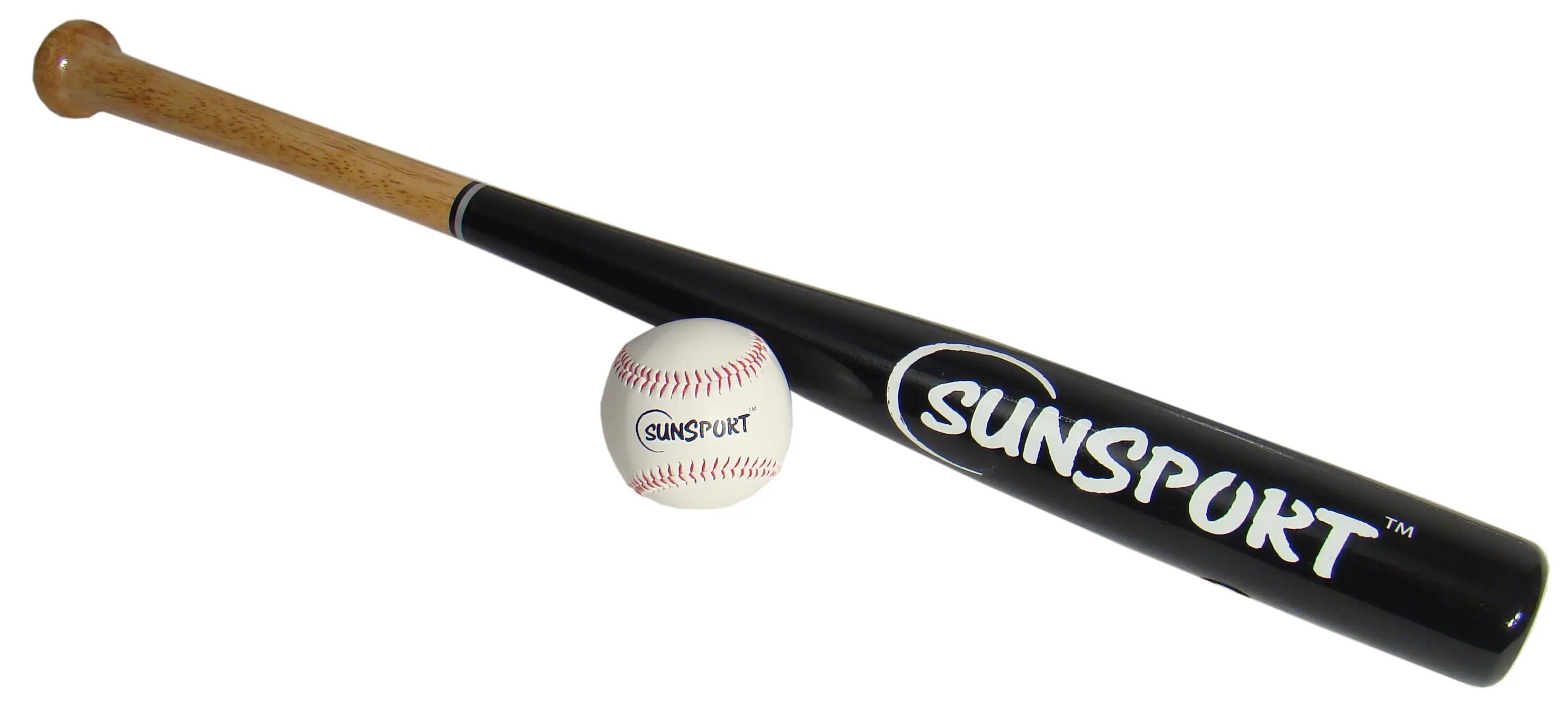 Baseball Kij z piłką 28'' ok. 71 cm drewniany Sunsport 2/4