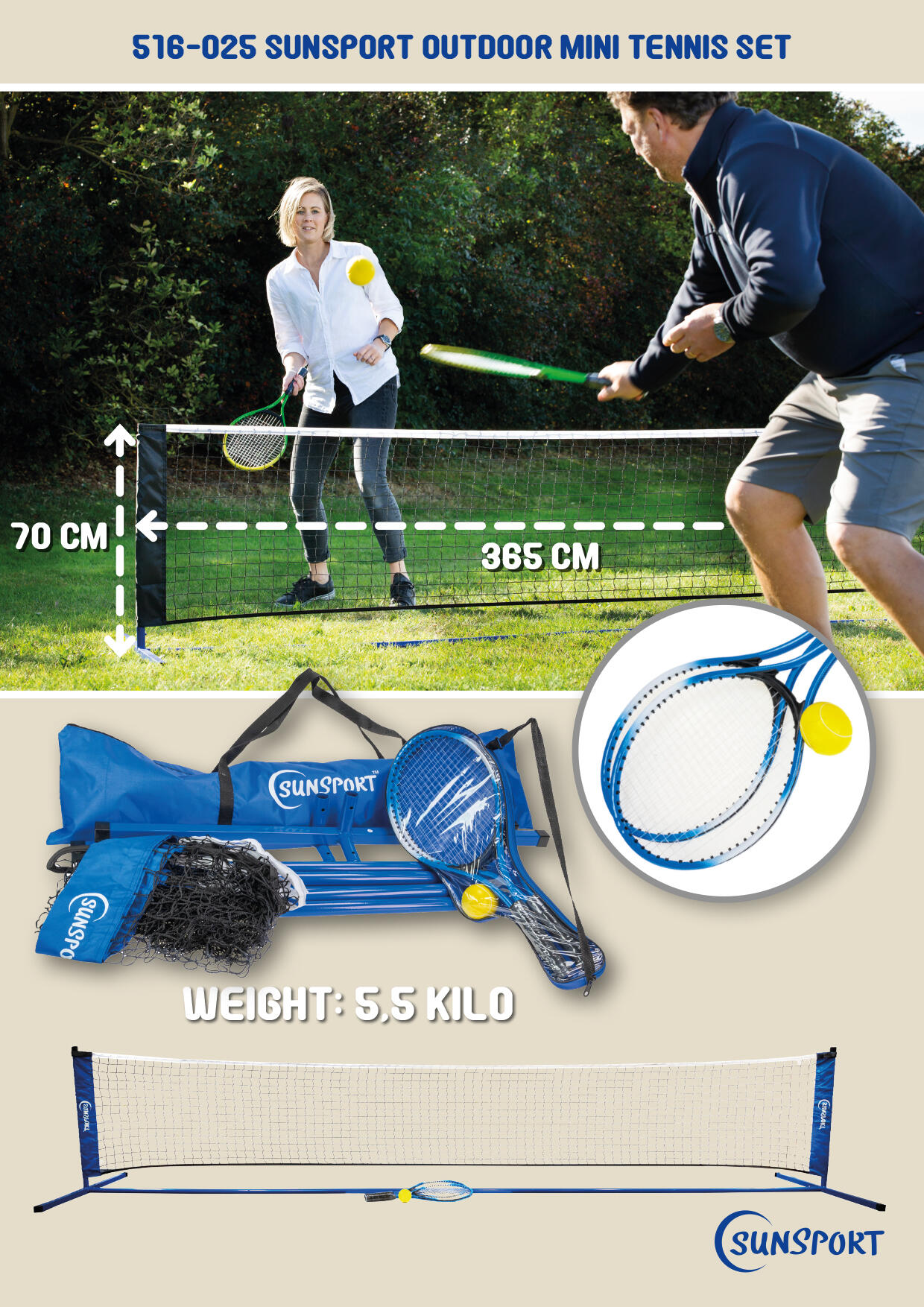 Tenis is Easy zestaw z siatką, piłką i 2 rakietkami Sunsport 7/7