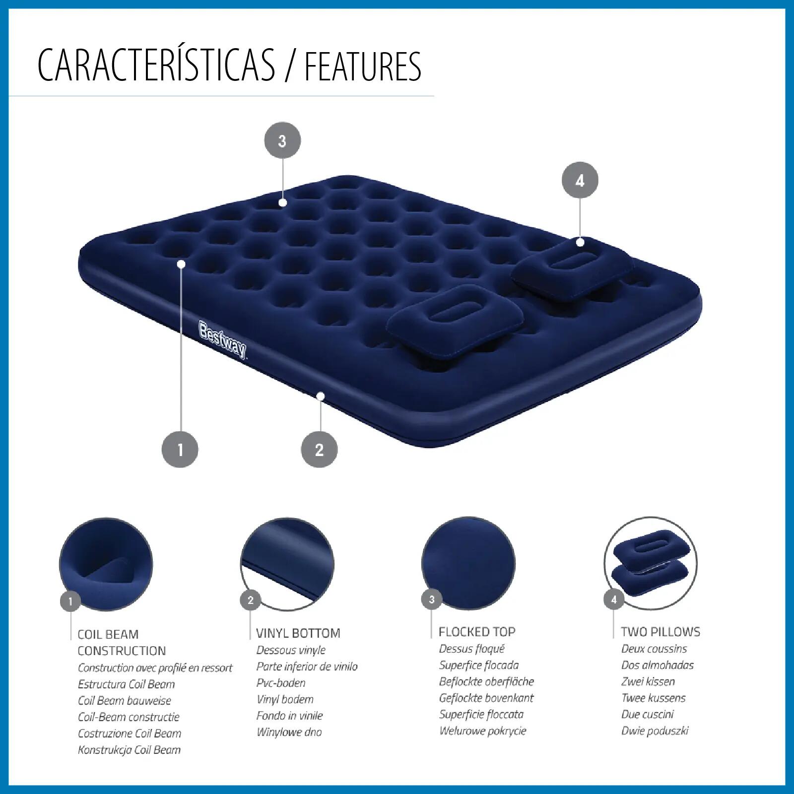 Colchón de Camping Hinchable Bestway Horizon Doble 191x137x22 cm Soporta hasta 3 3/5