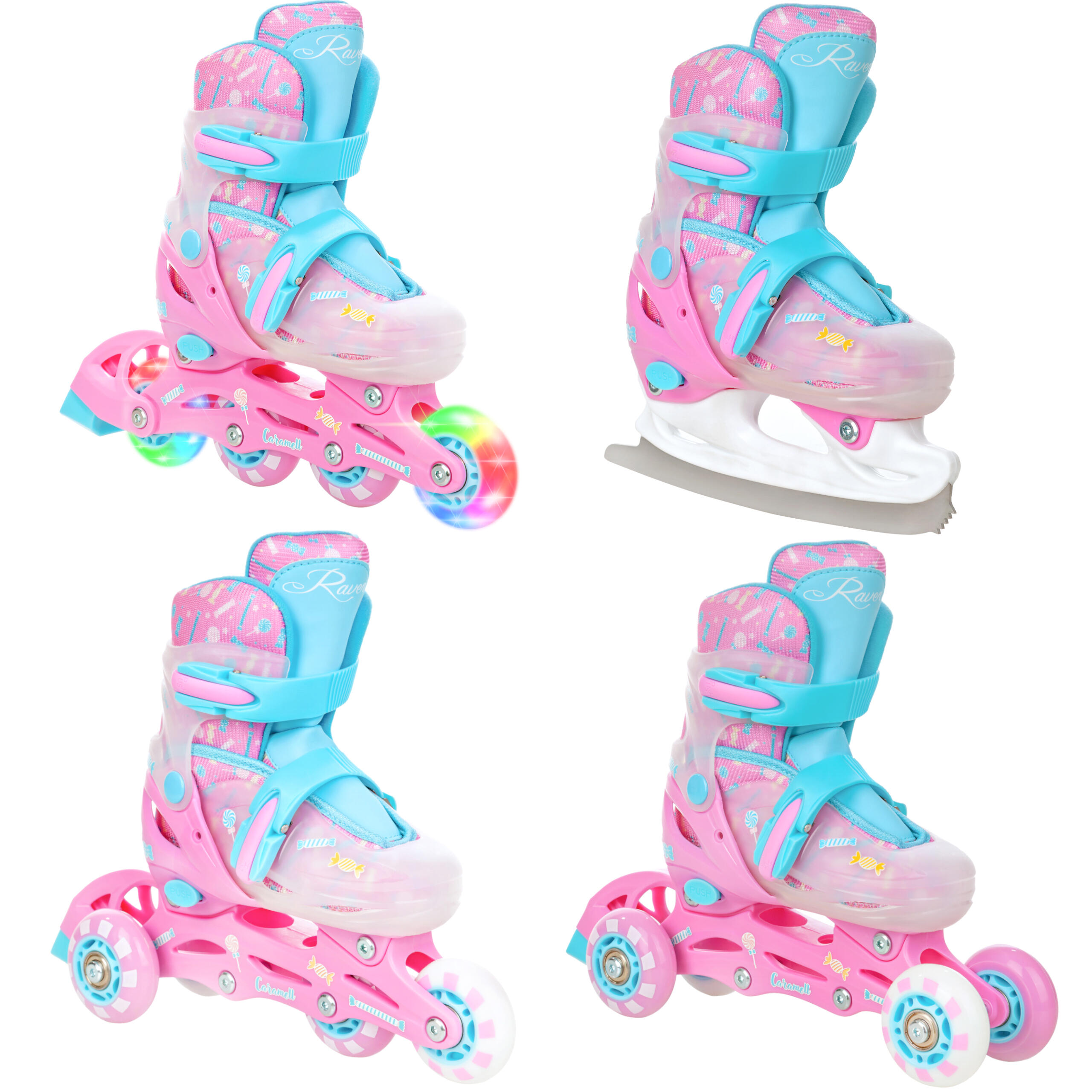 RAVEN Patins de rodas Patins ajustáveis 4 em 1 Raven Caramell Rodas LED