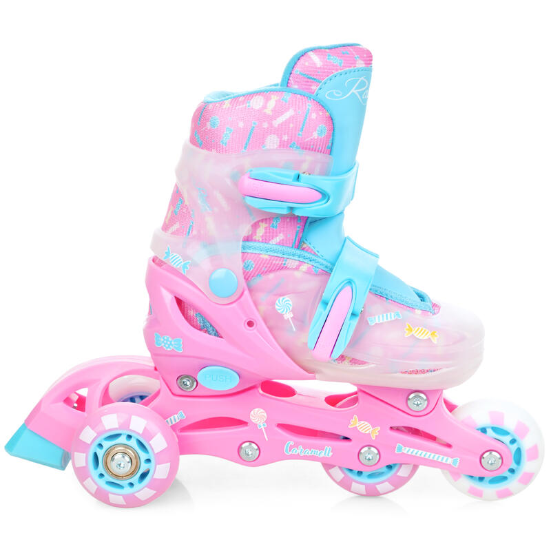 Rolschaatsen 3in1 Verstelbare Wielen LED Caramell Roze/Blauw