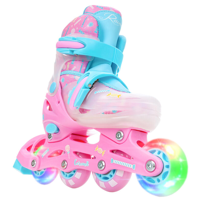Rolschaatsen 3in1 Verstelbare Wielen LED Caramell Roze/Blauw