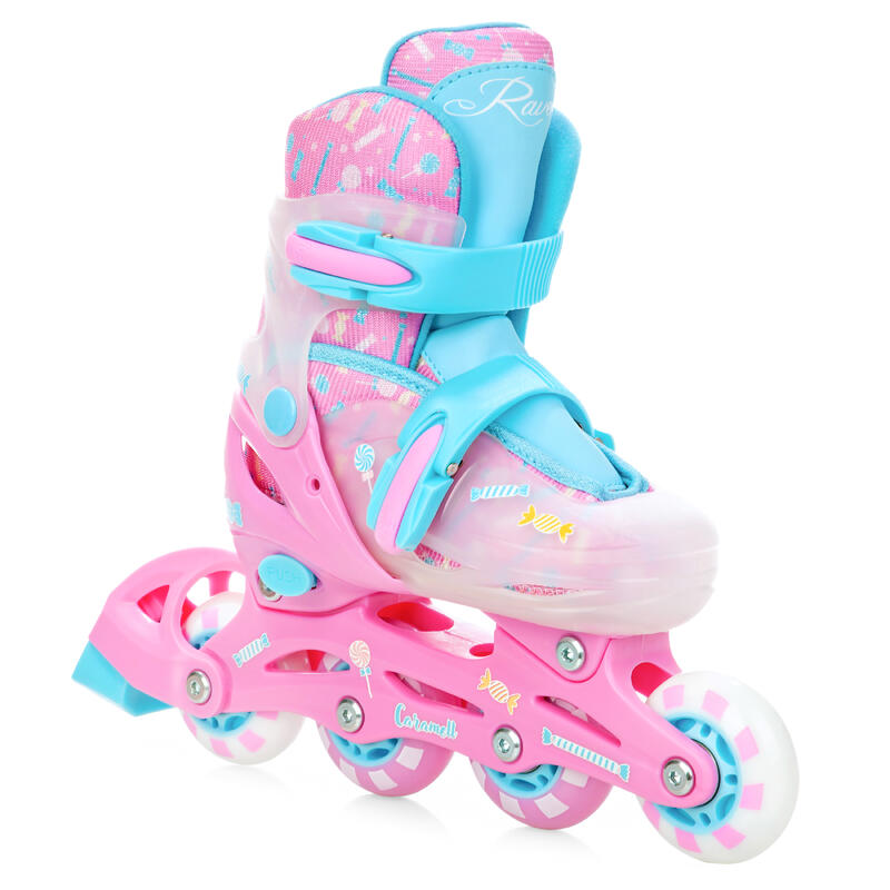 Rolschaatsen 3in1 Verstelbare Wielen LED Caramell Roze/Blauw
