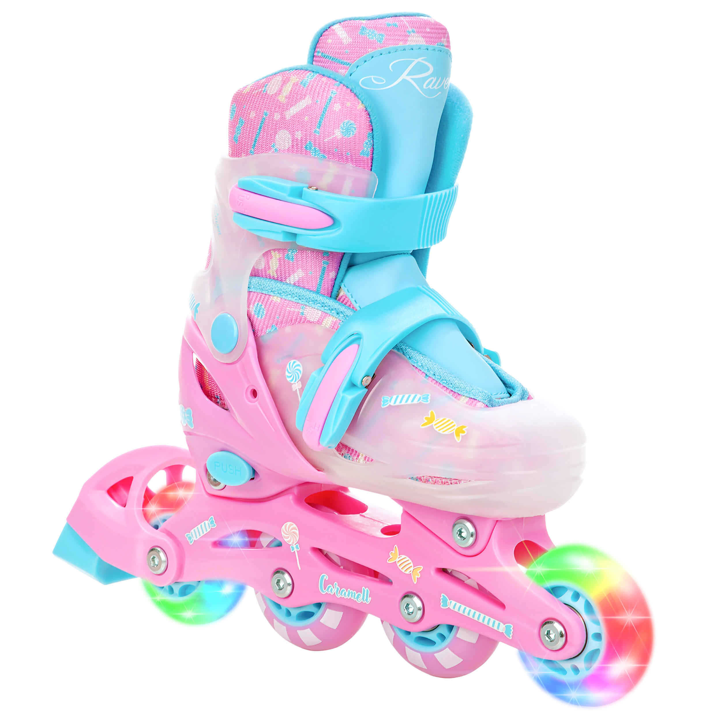 Raven - Patins À Roulettes Ajustables Roues Lumineuses Led Caramell Rose/bleu - Rollers En Ligne - Bleu|rose - Decathlon