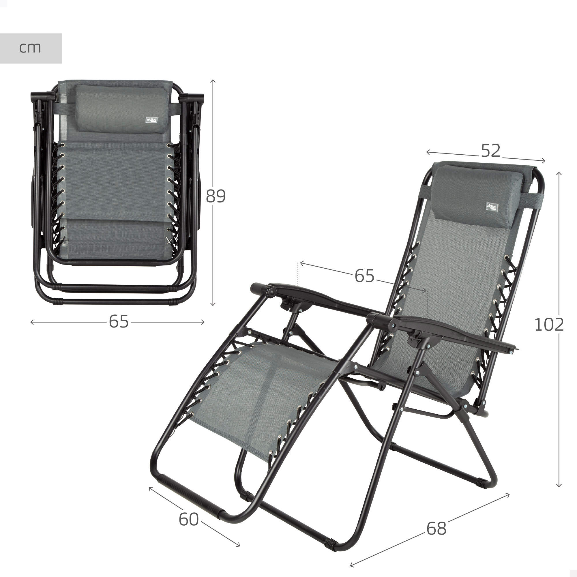 Aktive Sedia pieghevole da giardino a gravità zero grigio 2 posizioni 4/7