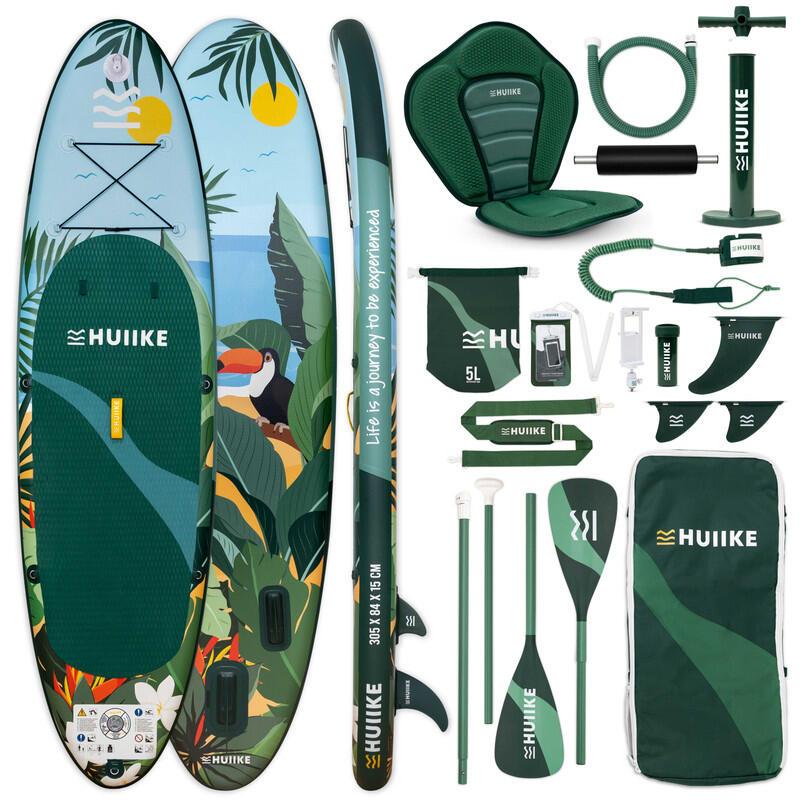 Placă Stand Up Paddle Gonflabil Accesorii HUIIKE, Verde, Stabilitate Mare