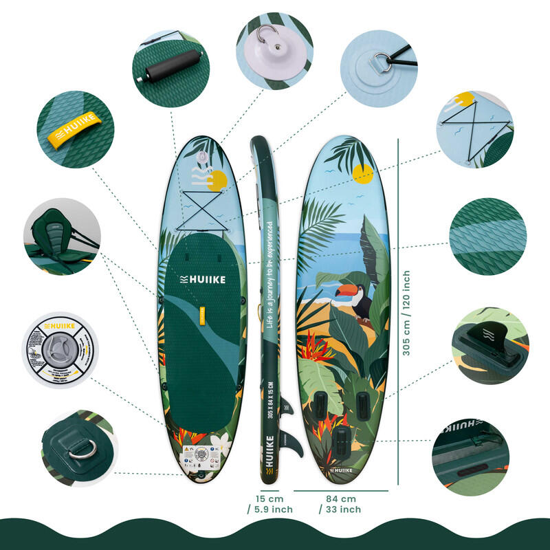 Paddle Board Gonfiabile SUP Con Accessori, Tavola Rigida In PVC Militare, Verde, Include Pompa, Pagaia, Guinzaglio E Zaino - 2