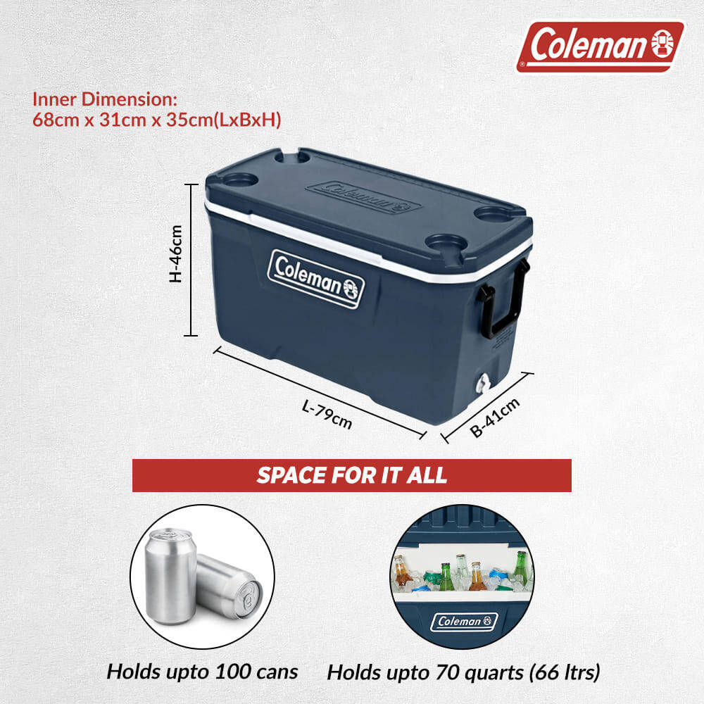 70QT Xtreme Ice Cooler Box, Capacity - 66.2 Litres with Ice Retention Upto 5 Days, Space Blue -  2