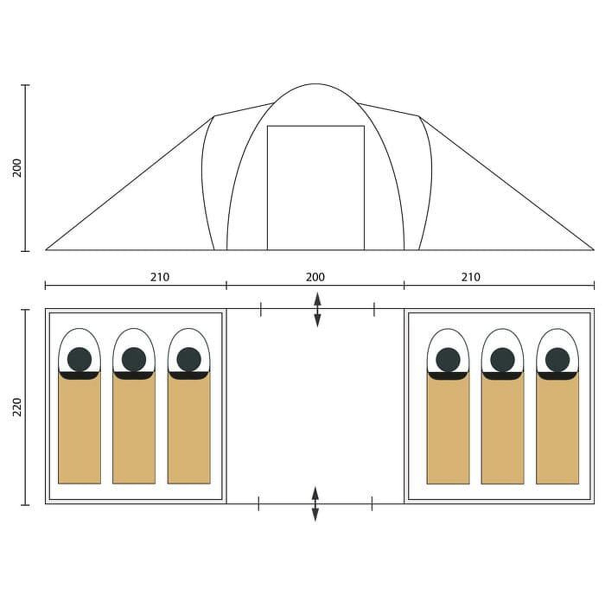 Koepeltent Hammerfest 6 Protect - ingenaaide tentbodem, 6 pers., 2 slaapcabines